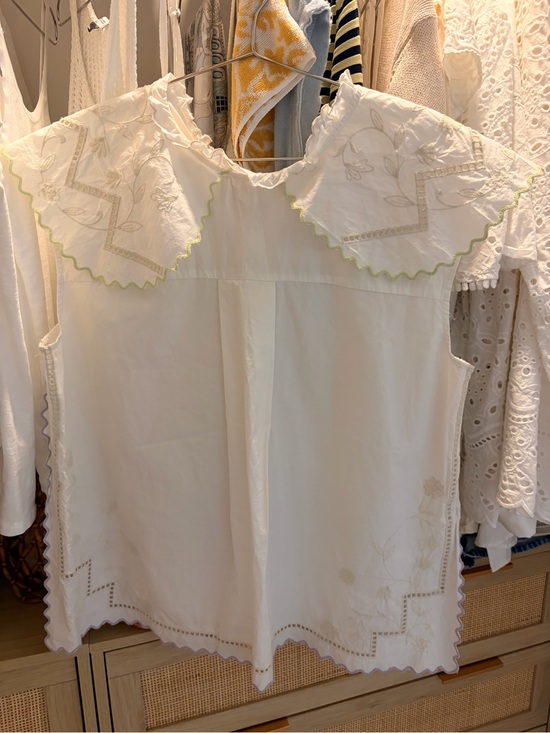 Zara Tops - ZARA White Embroidered Blouse with Scalloped Collar
